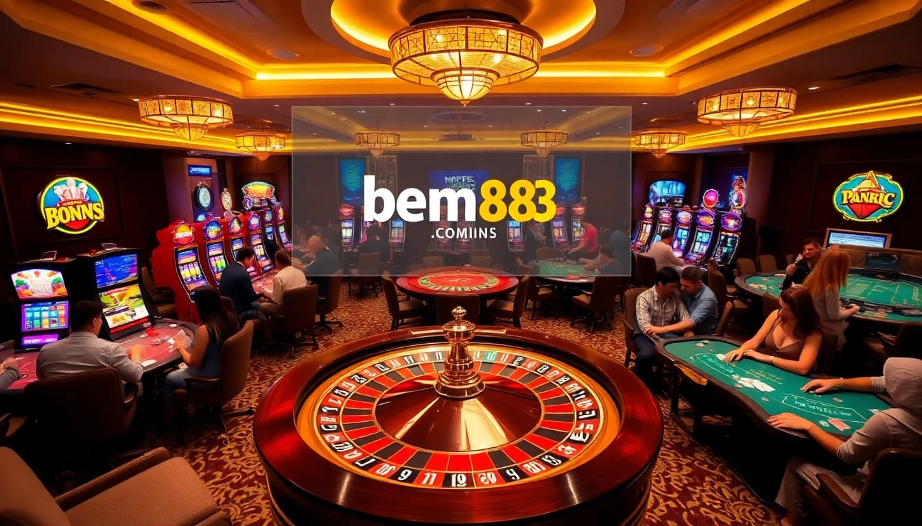 Exciting gaming scene featuring luxury casino elements and the website https://bem88.com.
