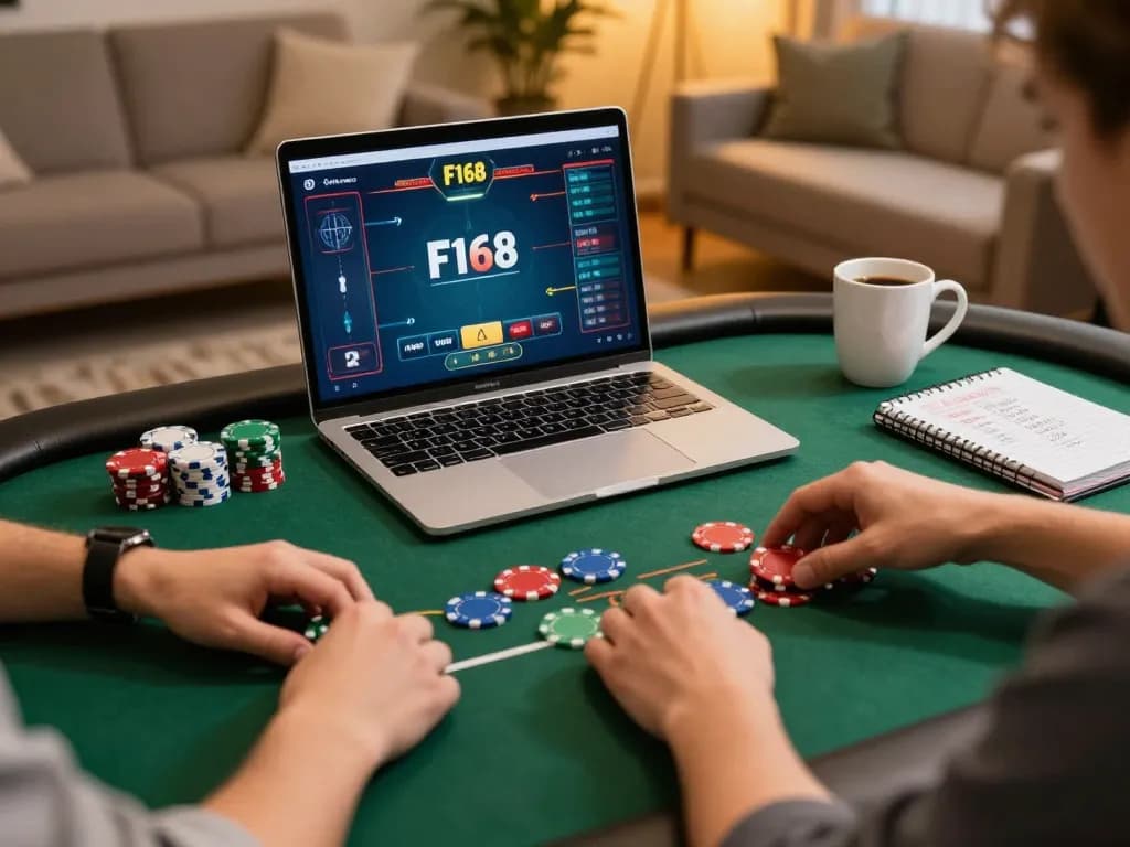Players strategizing at F168 online casino, showcasing intense gameplay and dynamic action.