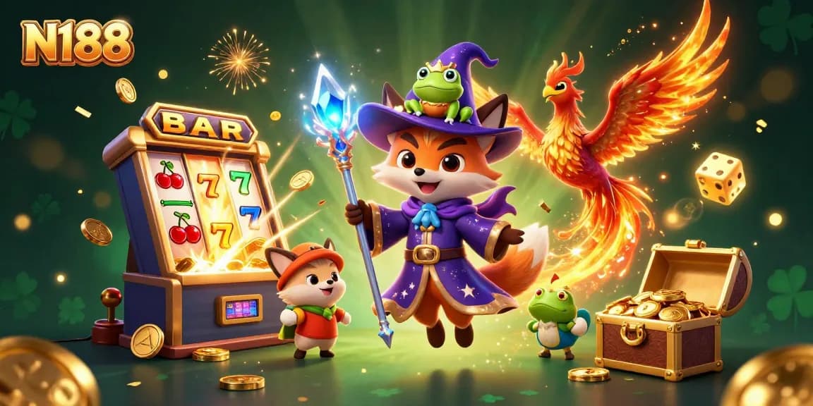 N188 captivates players with stunning 3D wizard and phoenix illustration amidst jackpot excitement.