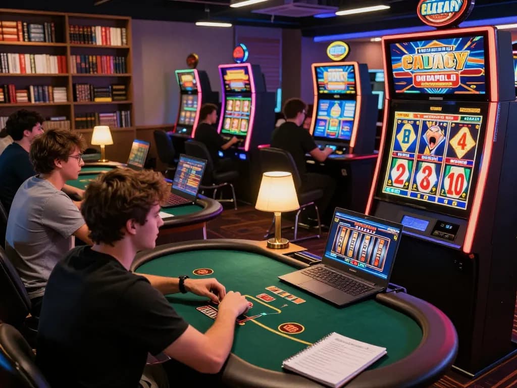 Players enjoying dinamit4d online gaming session, focusing on poker strategy and slot excitement.