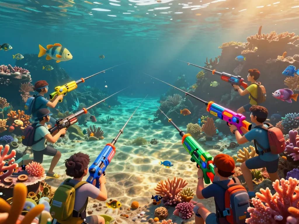 Bắn Cá ONE88 players engage strategically in vibrant underwater fishing action.