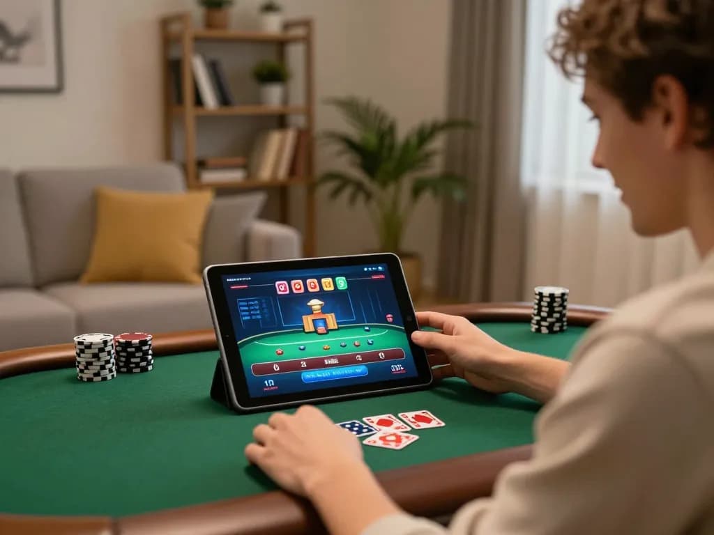 Engaged in online gambling at nhà cái uy tín 123B, a player enjoys a comfortable home gaming environment.