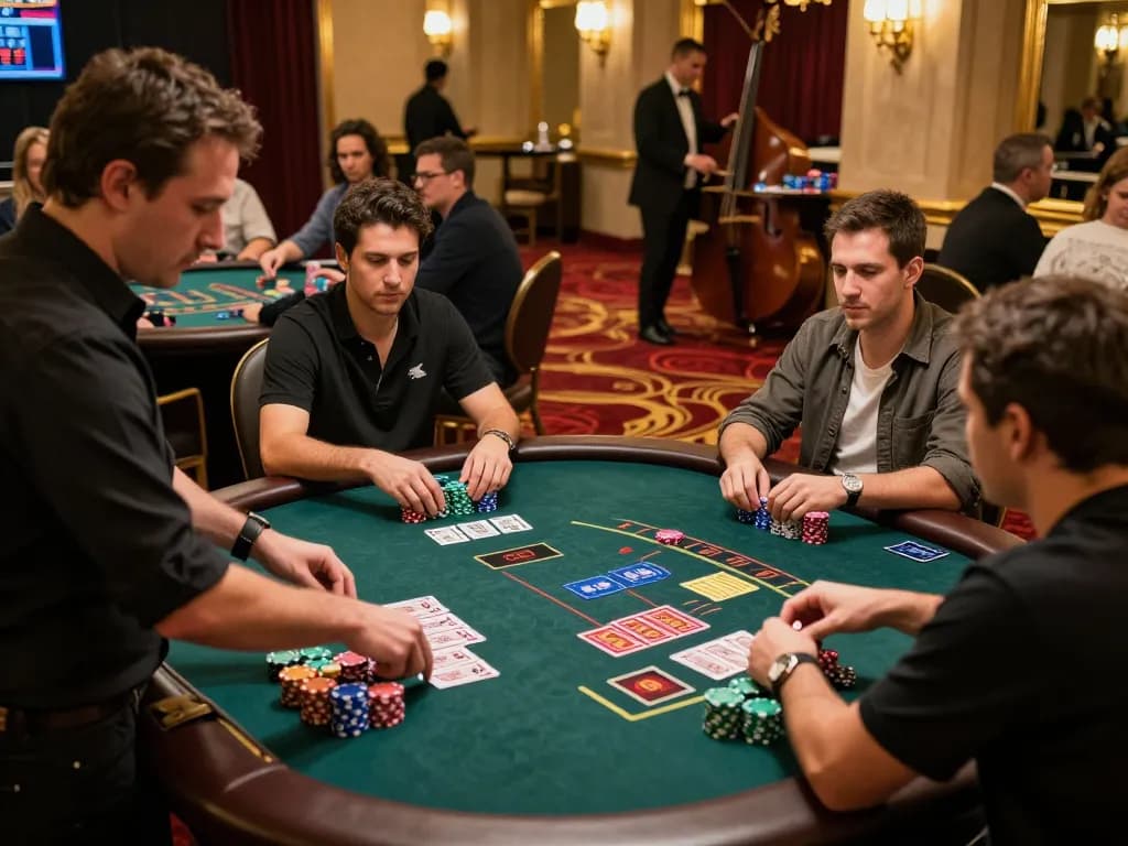 Rasakan permainan blackjack yang intens di kasino virtual freshfooduk, pemain merancang strategi, dealer menyajikan kartu.