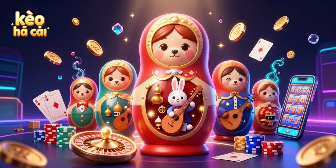 Experience kèo nhà cái with a vibrant 3D illustration showing high-energy casino elements.