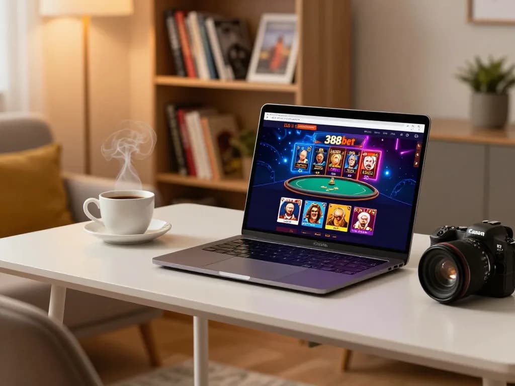 Play online at 388bet with engaging casino games displayed on a cozy gaming setup