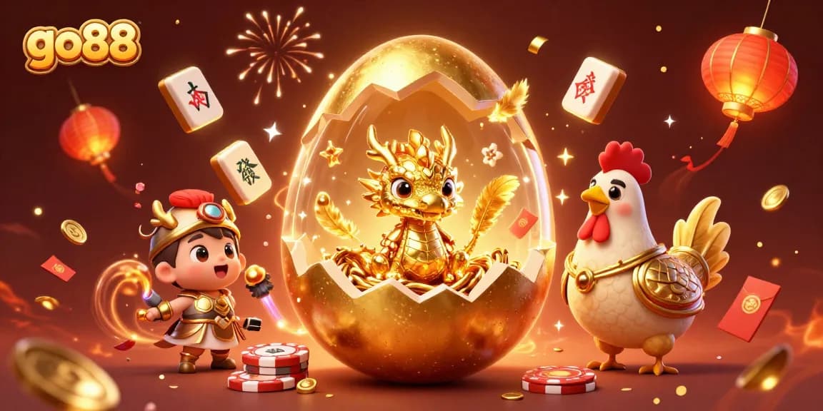 Engage with dynamic go88 gaming experiences amid golden themed casino elements and festive decor.