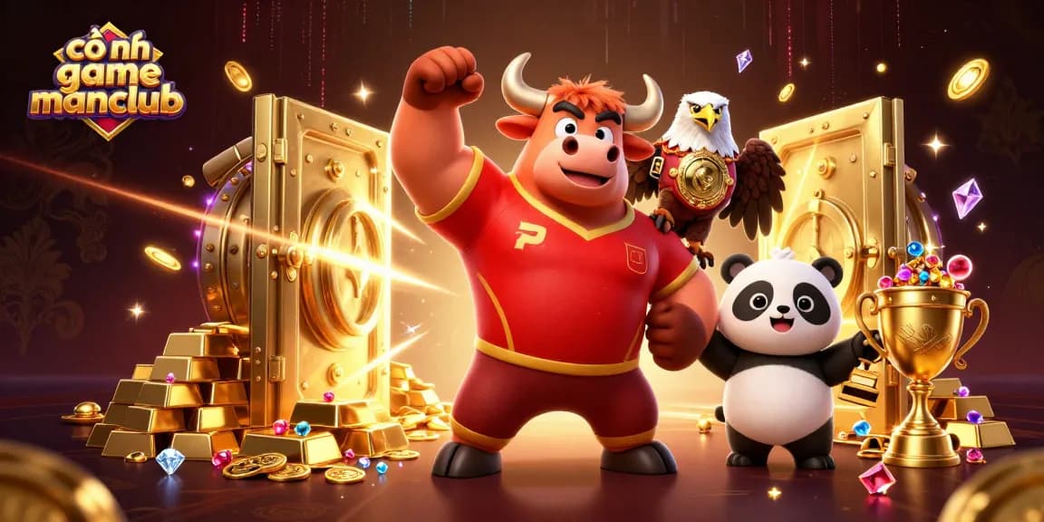 Win big at cổng game manclub with exciting trophies and vibrant gaming elements.