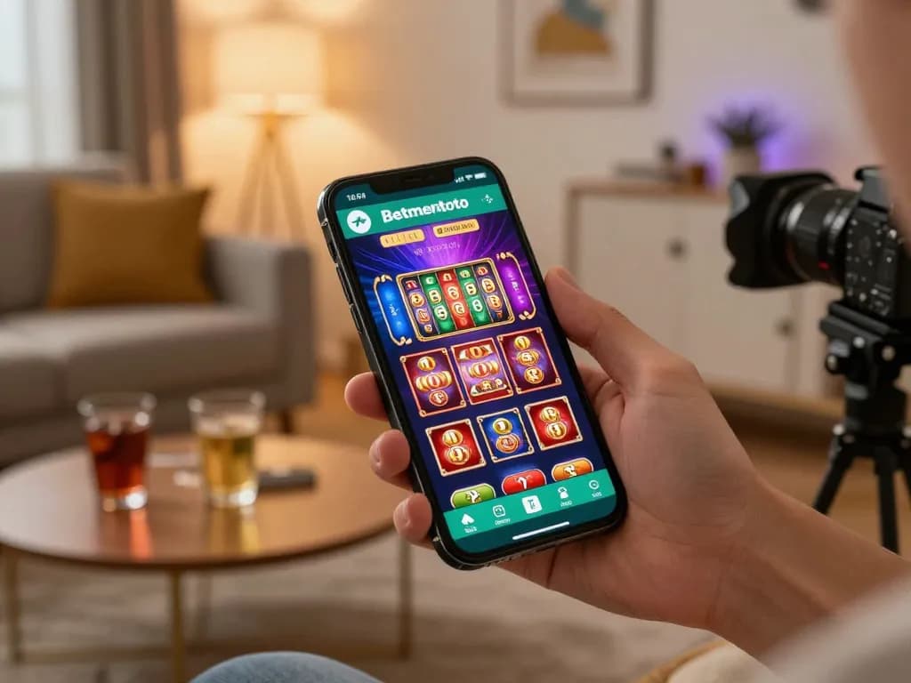 Engaging moment playing Betmentoto on a smartphone in a cozy home setting.