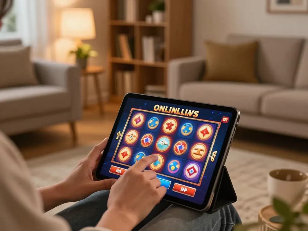 JUARA88 online slots player enjoying a cozy home setup with engaging gameplay experience.