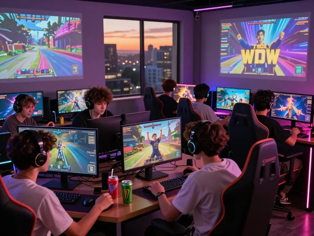 Rikvip players celebrating wins in a colorful online gaming environment with dynamic graphics and modern accessories.