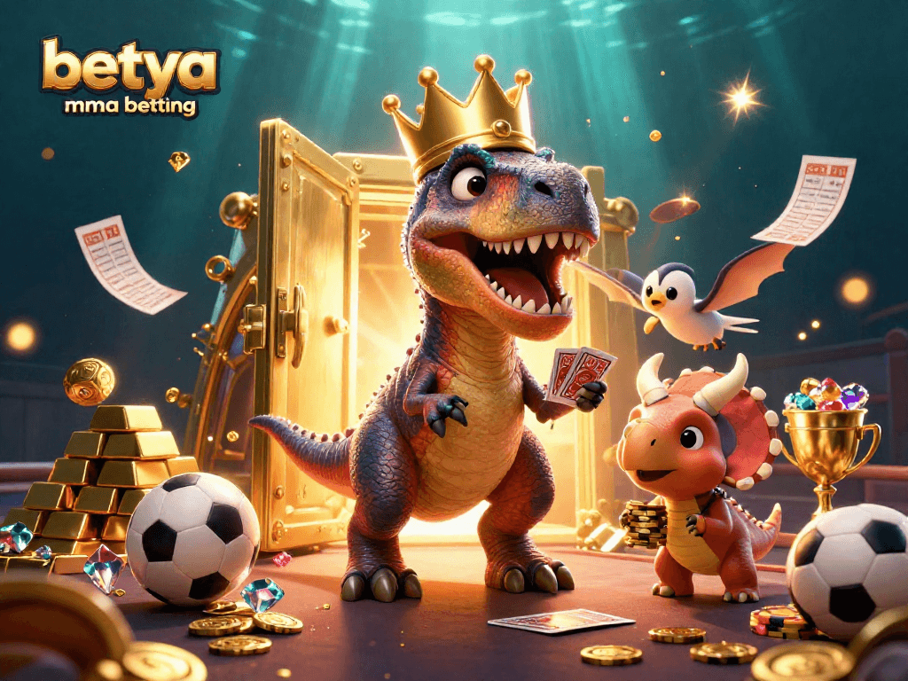 Engage in betya mma betting with a vibrant and dynamic scene featuring fun 3D dinosaur characters.