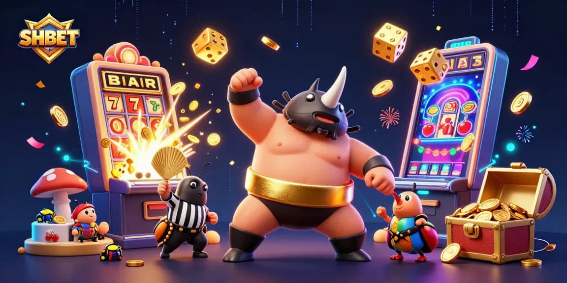 Experience big wins at SHBET with this vibrant 3D casino illustration showcasing thrilling gaming action.