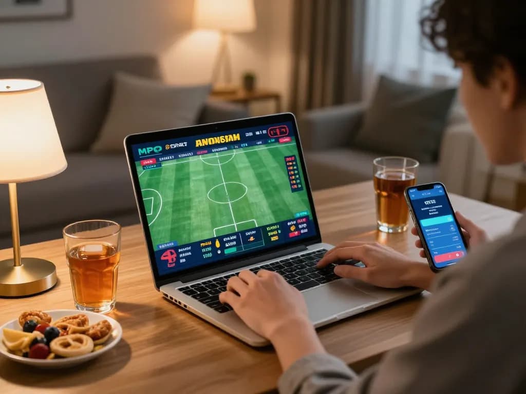 Engaging in mpo sport online betting with real-time odds in a cozy home setting.
