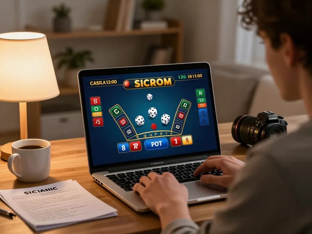 Engaging home scene of Casino Online, highlighting a player focused on a live Sicbo game, showcasing the thrill of virtual betting.