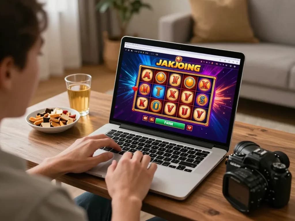Player enjoying rr88 online slots from home, surrounded by a cozy atmosphere and dynamic visuals.