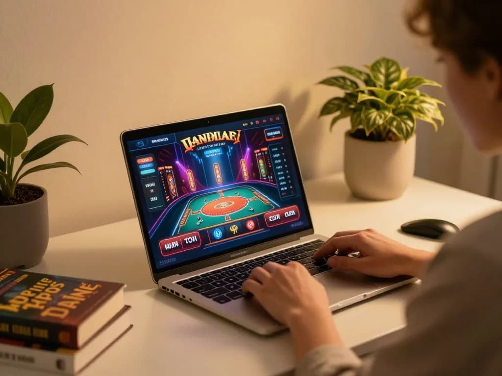 GEMWIN player engaging in online gaming at home with vibrant interface and motivational decor