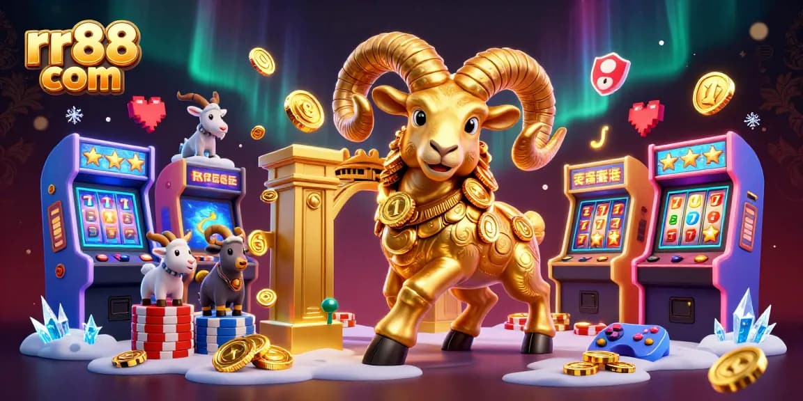 Engage with rr88 com's thrilling casino experience featuring a golden ram charging through a vibrant game landscape.