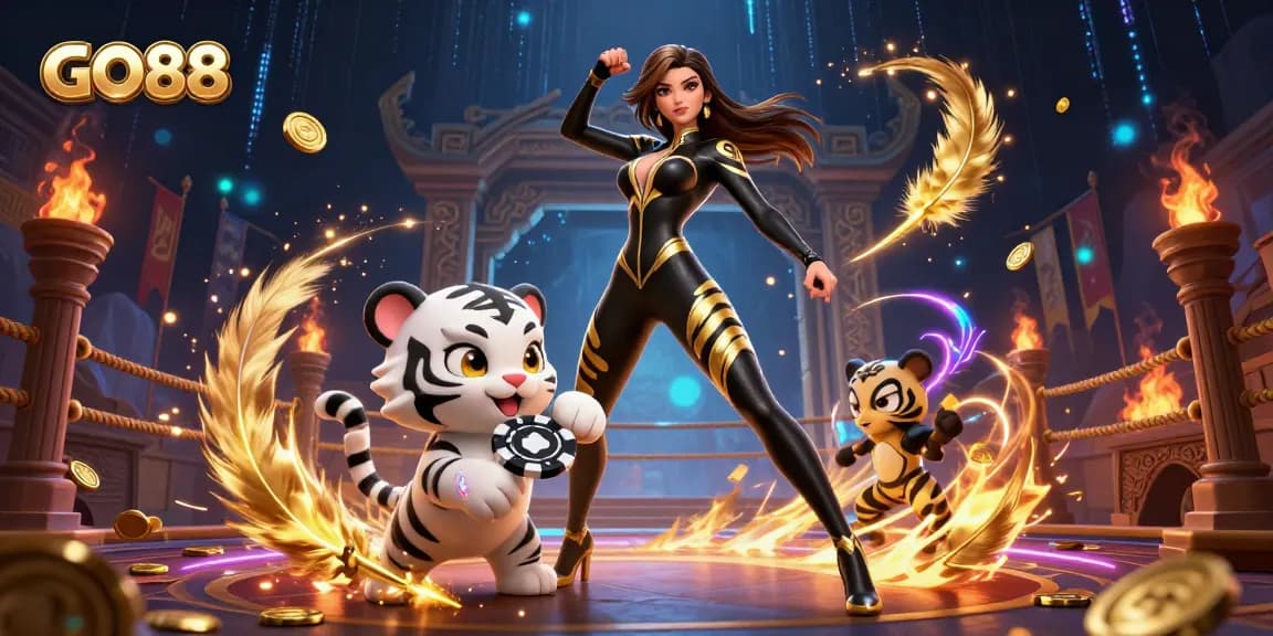 Engage in exciting GO88 gaming adventures with a striking 3D illustration of vibrant casino elements.