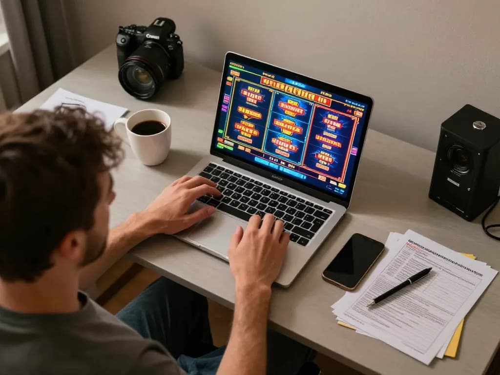 Player enjoying online slots at home, engaging with tg88’s casino games for a thrilling experience