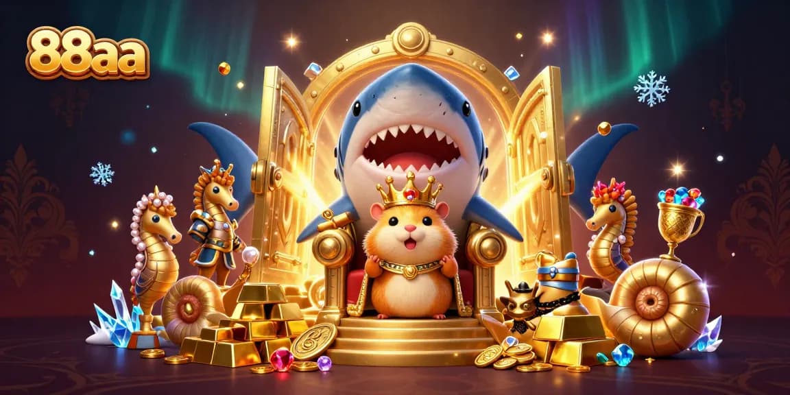 Engage with 88aa's vibrant casino scene featuring a golden hamster king surrounded by treasures.