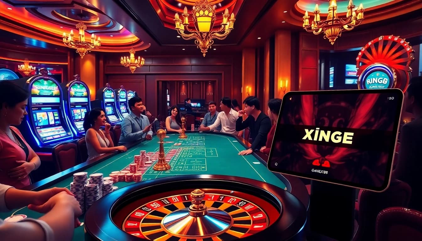 Experience the excitement of king garuda138 with vibrant casino elements including poker chips and slot machines.