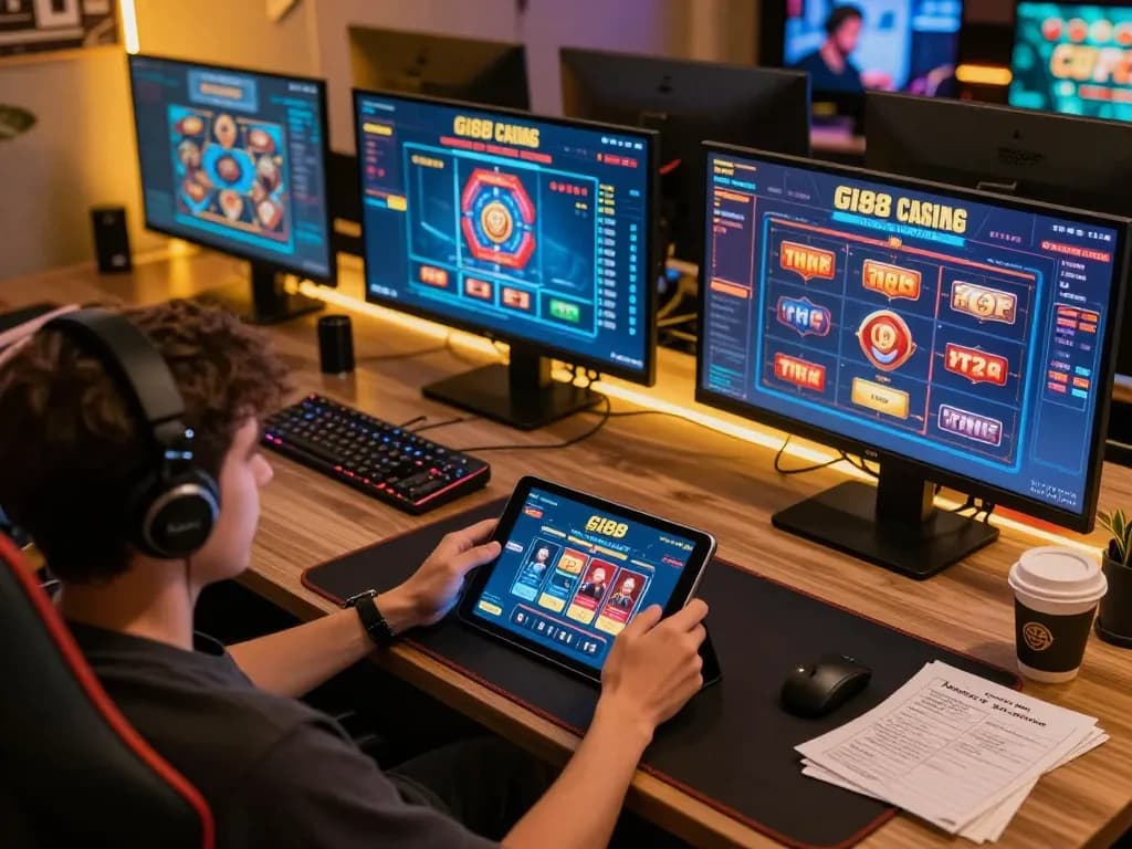 Engaging with the gi88 casino app on a dynamic online gaming setup, showcasing strategic gameplay