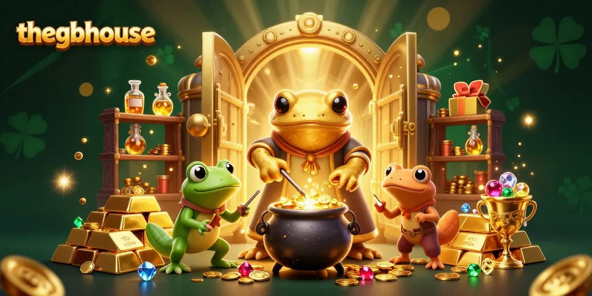 thegbhouse showcases gold coins and vibrant game elements in a magical casino setting