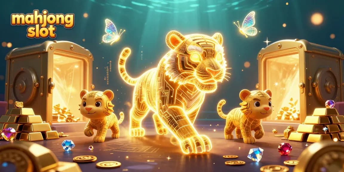 Play mahjong slot in a vibrant 3D casino scene with golden treasures and dazzling effects.