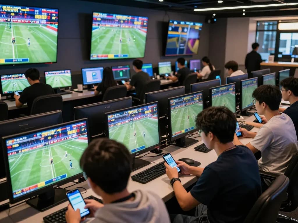 LV88 players engaging in dynamic sports betting with multiple screens displaying live events
