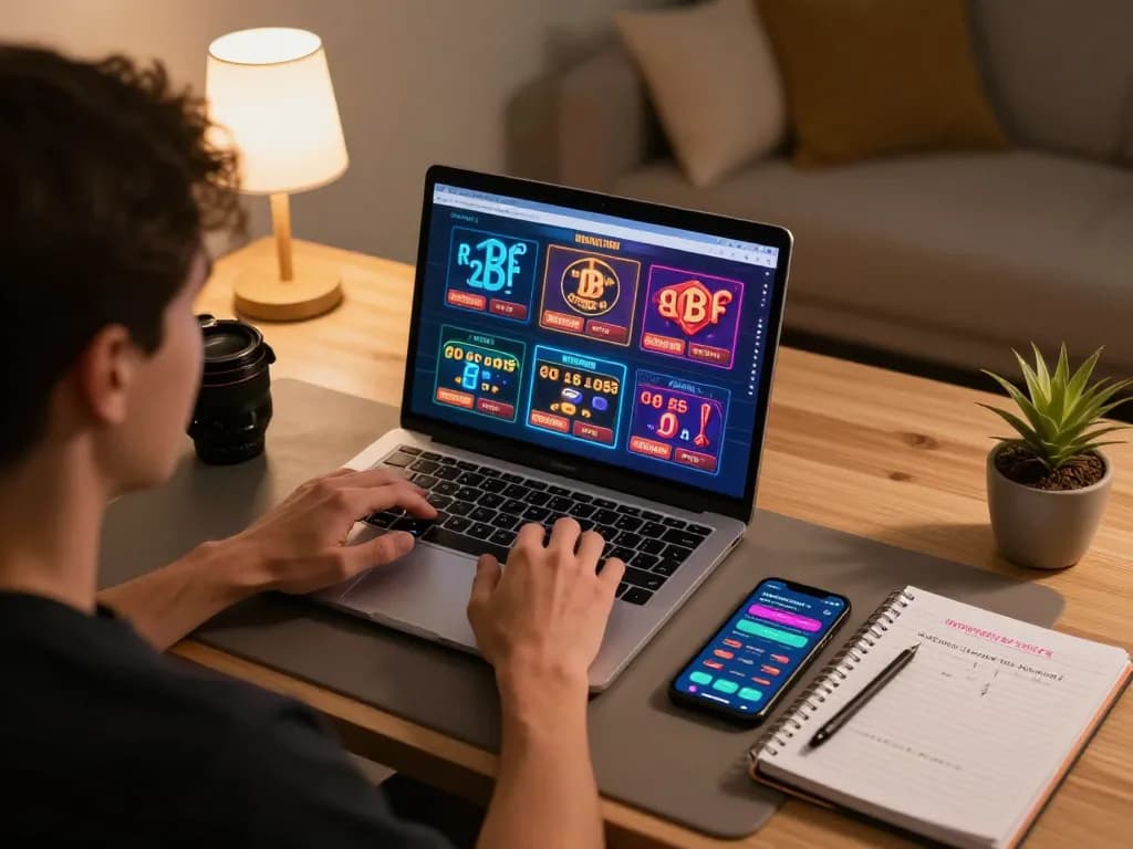 Engaged player using a laptop at home to navigate nhà cái uy tín tr88 for an online casino experience.