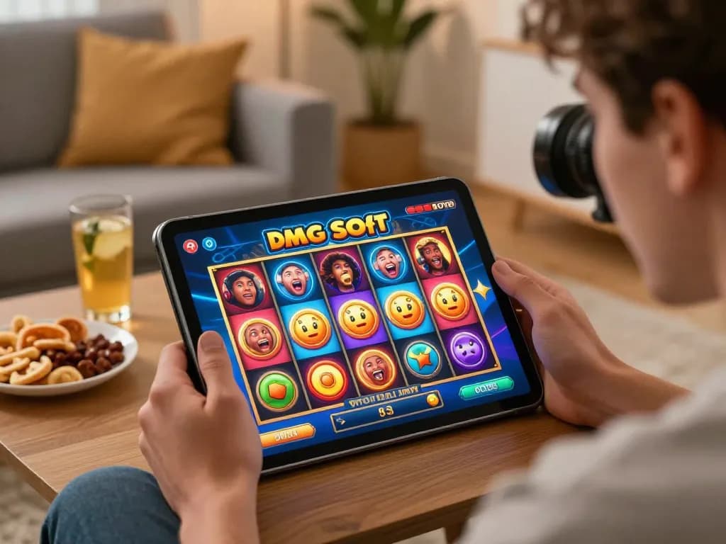 Pemain terjun ke dalam Demo Slot PG Soft Mahjong dengan gulungan berputar yang hidup di layar tablet.