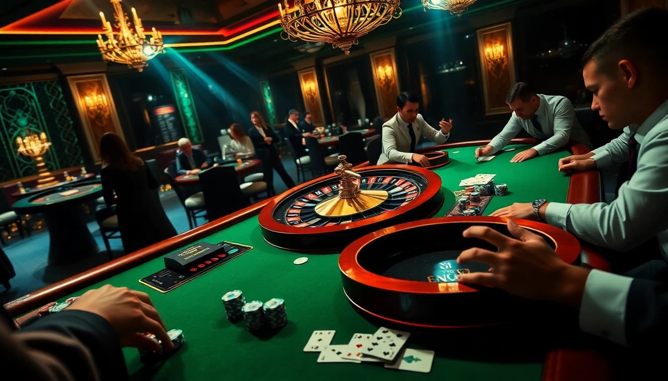 The hidden wiki 2026 showcases an elegant casino scene with players at a roulette wheel, highlighting the excitement of gambling.