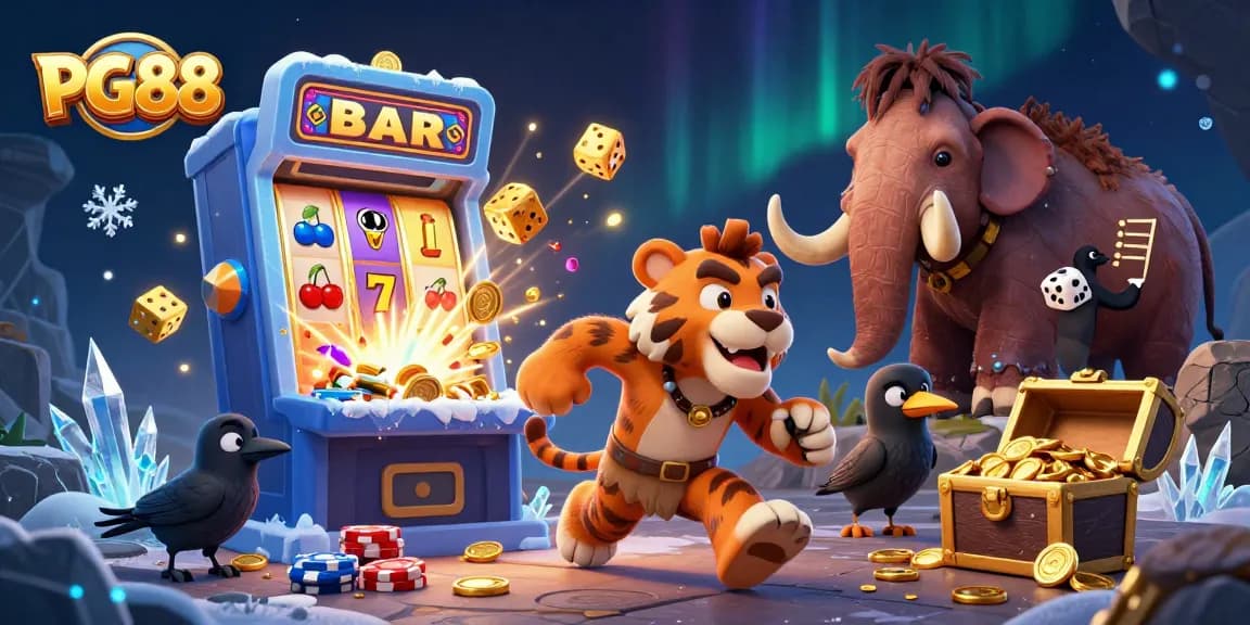 Experience PG88's thrilling casino world with a 3D illustration of vibrant games and characters bursting with excitement.
