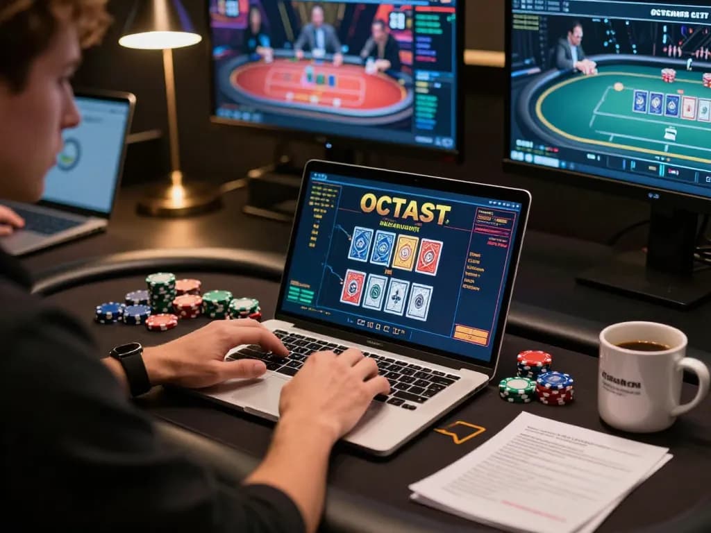 Engaging online poker gameplay on OCTASLOT platform displayed on a laptop screen.