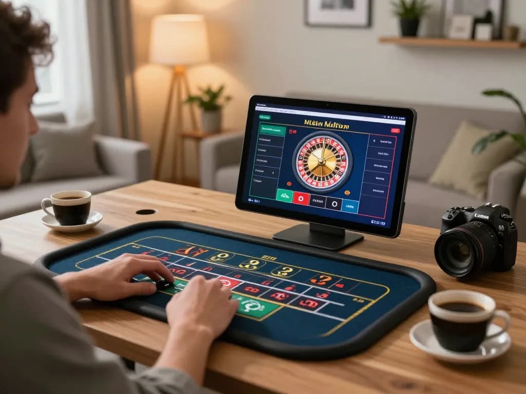 Player engages with live dealer games at https://rr888.shopping/ in a cozy home setting, illustrating online gambling excitement.