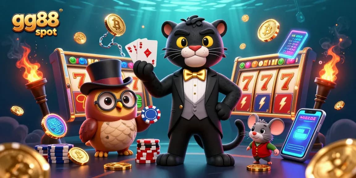 Engage with gg88 slot's vibrant 3D scene featuring stylish characters in a dynamic casino setting.