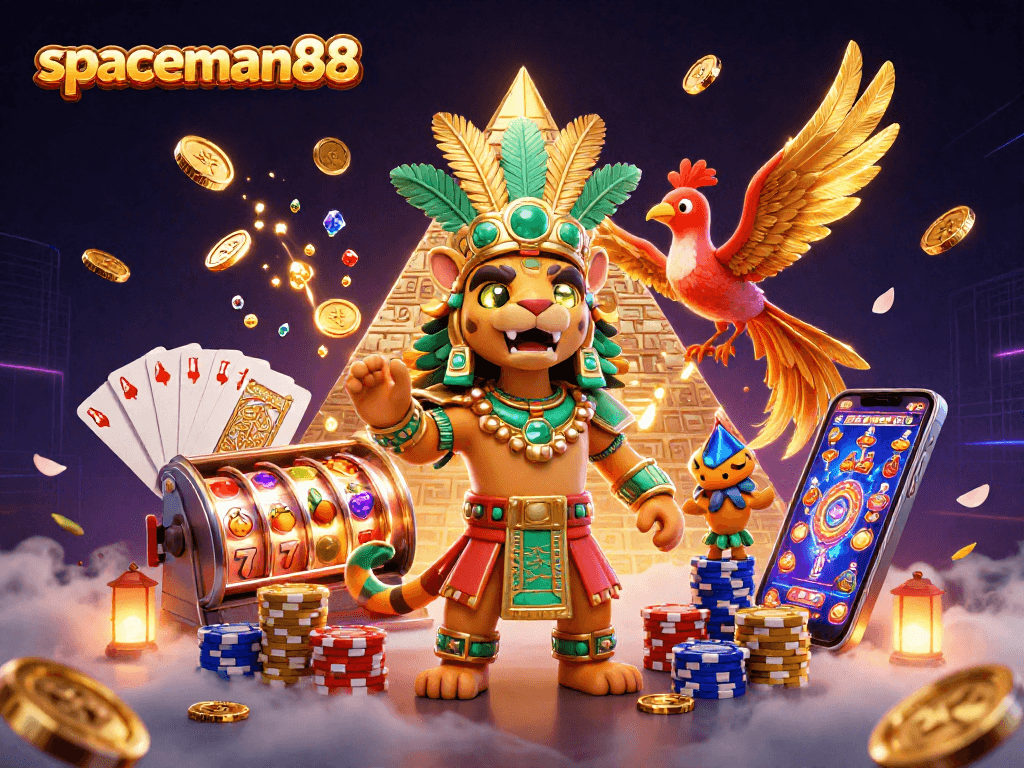 Experience exhilarating gameplay with spaceman88's vibrant slot machine scene featuring thrilling symbols and rich animations.