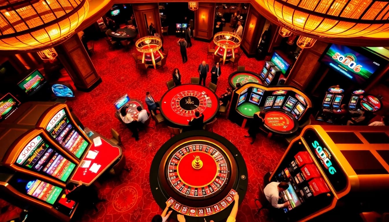 SODO66 players enjoying a thrilling casino experience with poker chips and roulette.