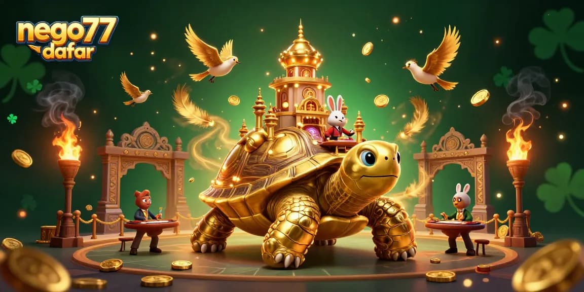 Engage in exciting gambling action with nego77 daftar at a vibrant casino scene featuring animated characters and colorful elements.