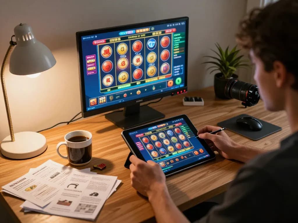Player enjoying god55 mobile casino app in cozy home setup, highlighting engaging gameplay.