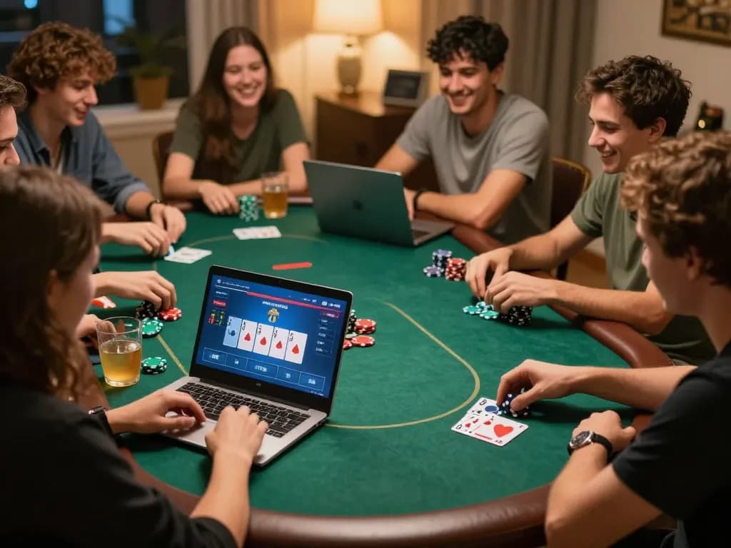 Players engaging in a competitive poker game with ALO8 Live online interface, showcasing chips and excitement.