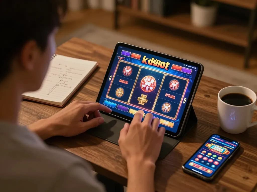Engaging online kdslot gameplay on a tablet in a cozy home setting.