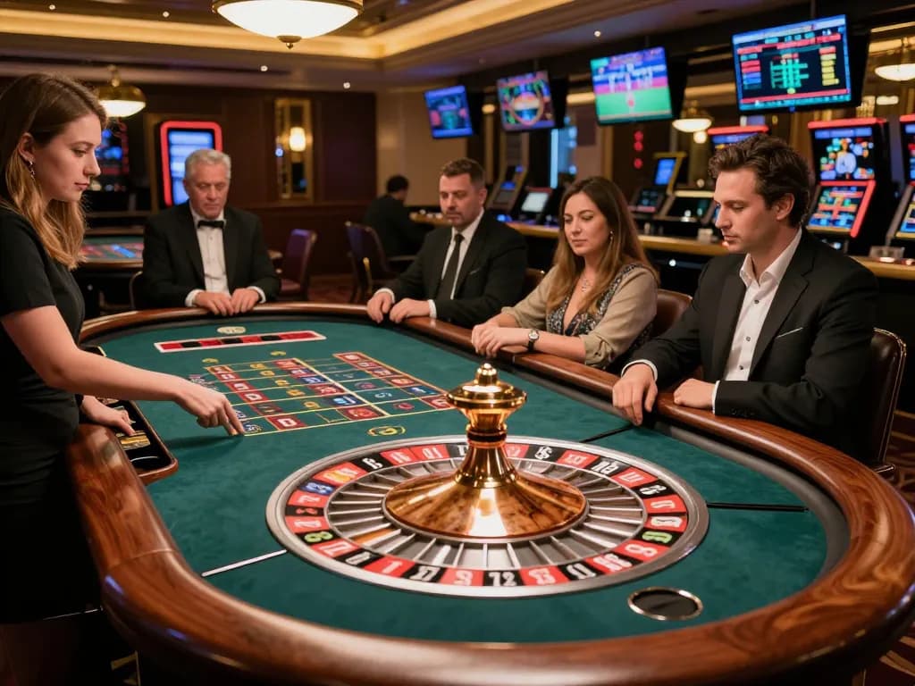 Players at rikvip's live casino engage at the roulette table, highlighting casino's dynamic atmosphere.