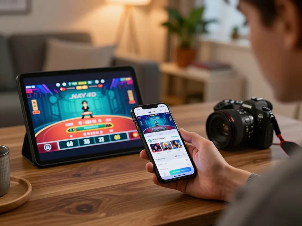 Gameplay yang menarik di aplikasi seluler NAVY4D, smartphone menampilkan permainan dealer langsung dalam suasana yang nyaman