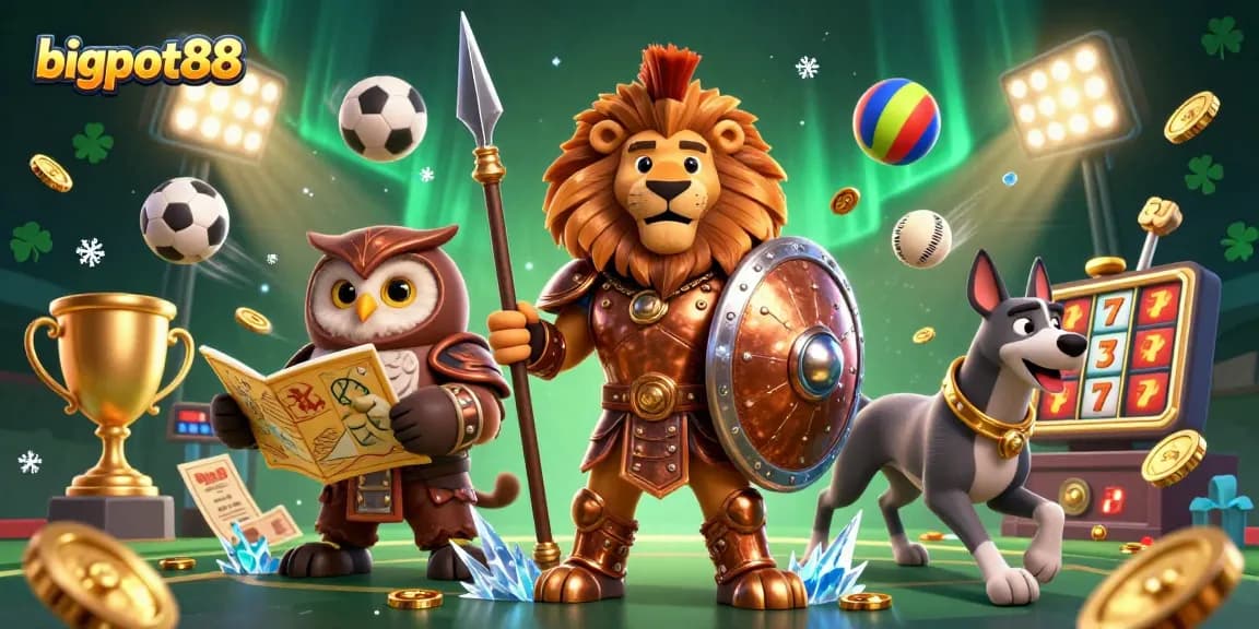 Bigpot88 brings excitement to the table with a dynamic 3D casino scene featuring sports and jackpots.