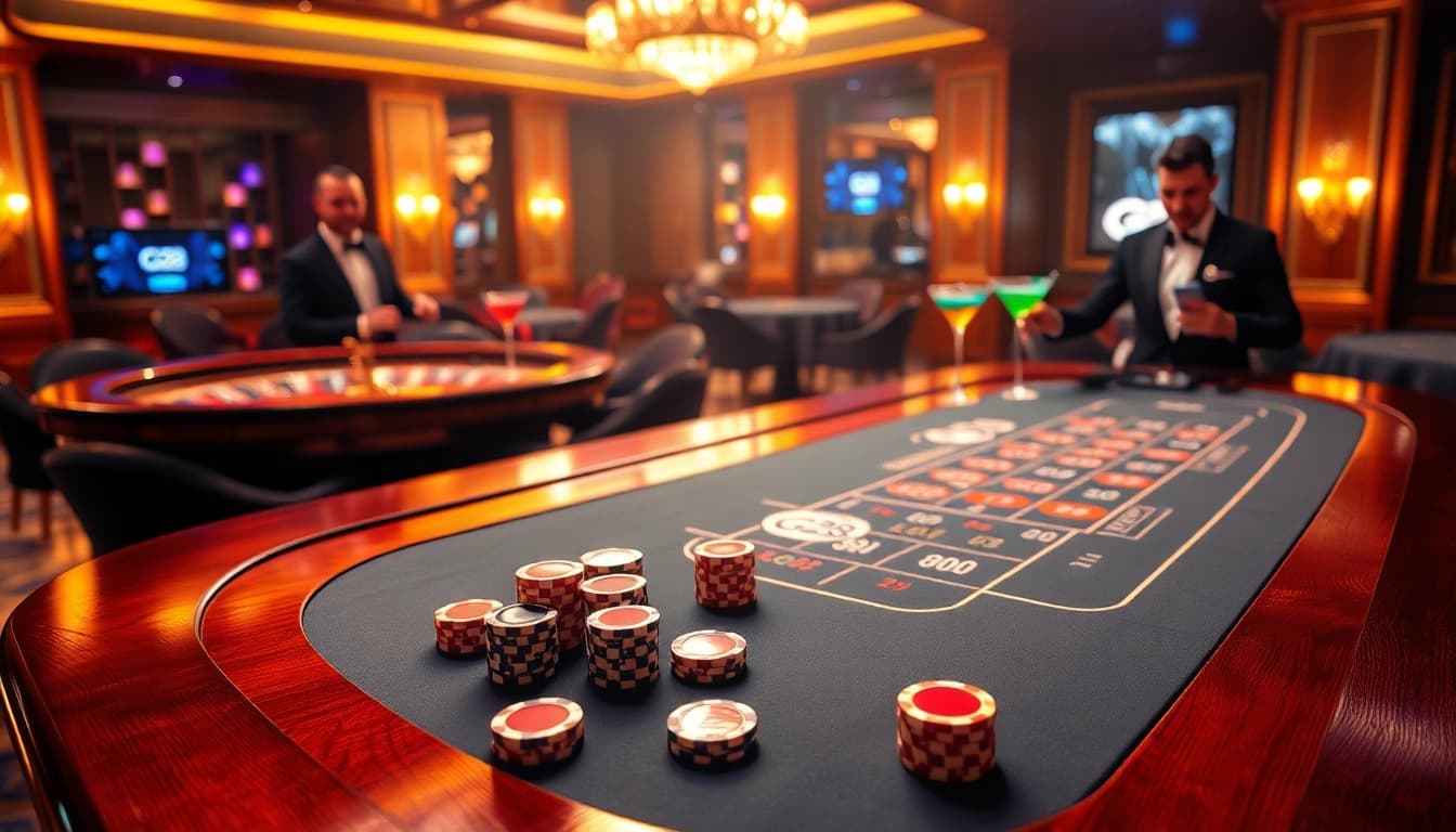 Playcards and chips at a G28 poker table showcasing excitement and strategy.