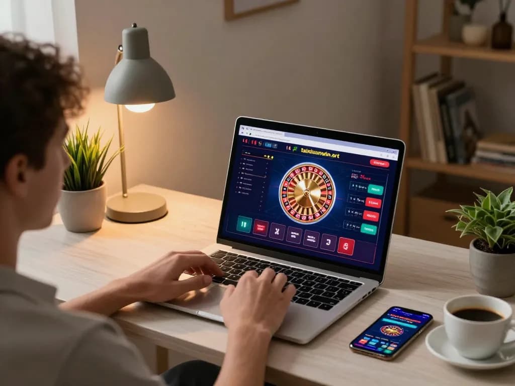 Engaging in online casino gaming at taixiusunwin.art with roulette interface on laptop