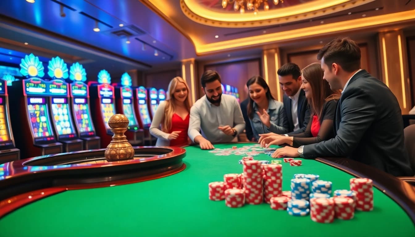 Adegan menarik para pemain yang terlibat dalam poker dan roulette di kasino yang mewakili strategi kemenangan Datukwin.