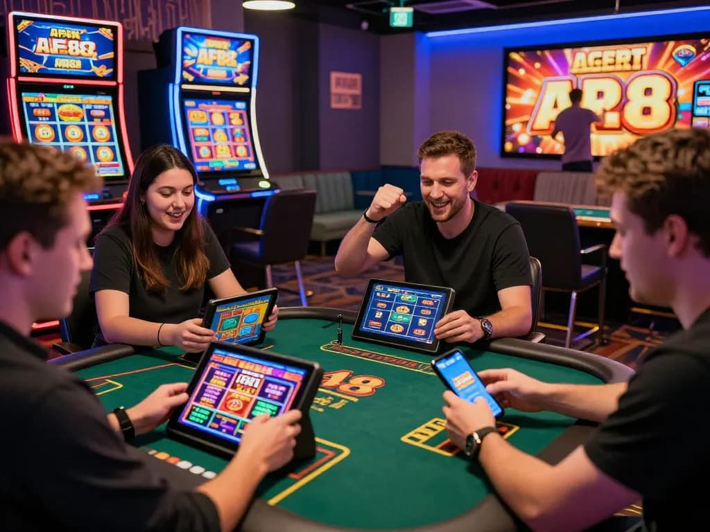 Players enjoying the AF88 app in an exciting online casino environment, showcasing vibrant games and live dealer actions.