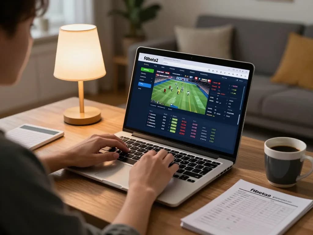 Engaging with f8beta2 betting platform on a laptop amidst a cozy home setting.